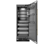 ZLINE Autograph Edition 30 in. 16.7 cu. ft. Column Refrigerator in Black Stainless Steel with Graphite Gray Interior and Polished Gold Accents (RCRVZ-BS-30-G)