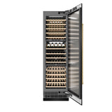 ZLINE Autograph Edition 24 in. 12.4 cu. ft. Triple Zone 100 Bottle Column Wine Cooler in Black Stainless Steel and Polished Gold Accents (RCWVZ-BS-24-G)