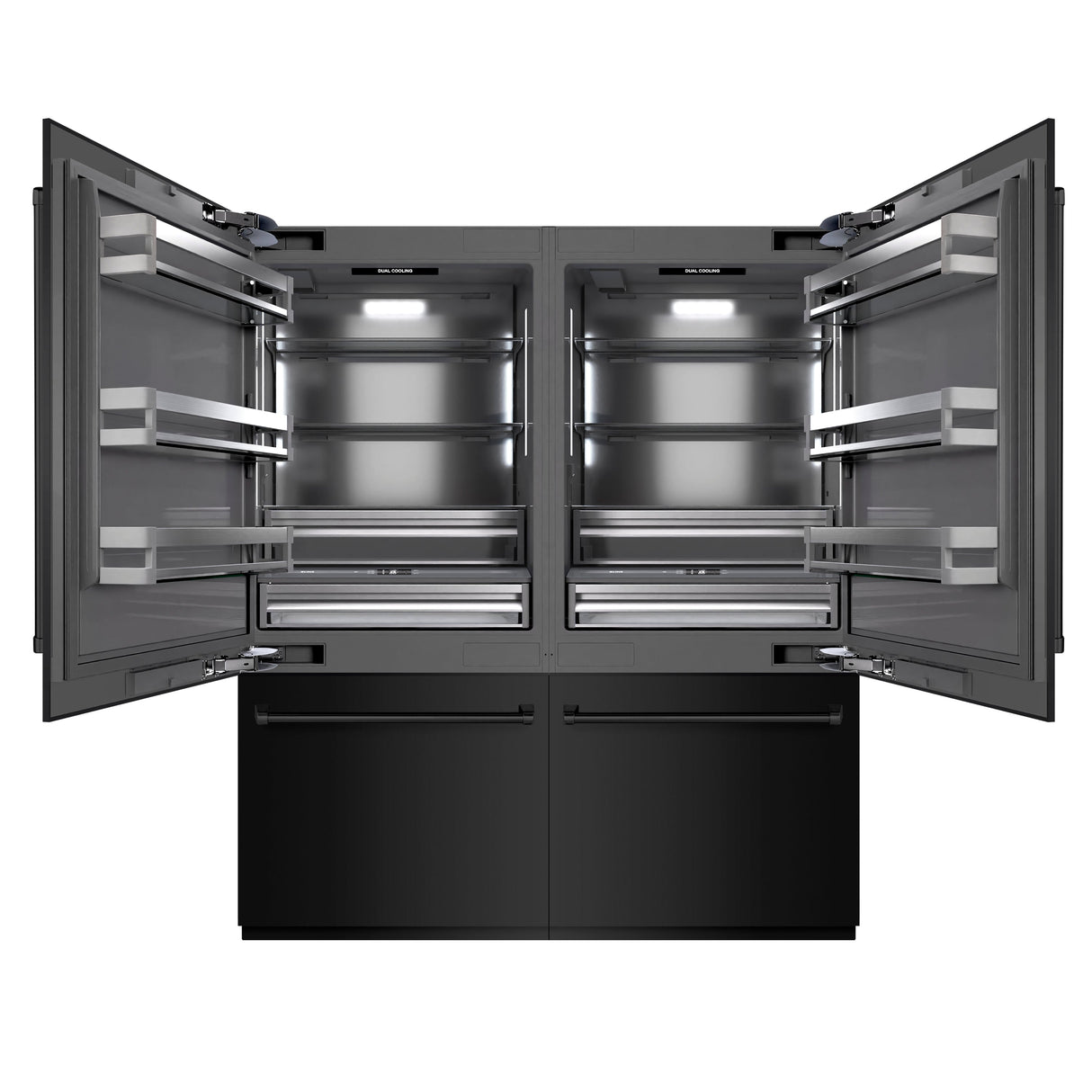 ZLINE 72 in. 39.6 cu. ft. French Door Built-In Bottom Freezer Refrigerator with Water Dispensers and Ice Makers in Black Stainless Steel with Graphite Gray Interior (GRBIT-BS-72)