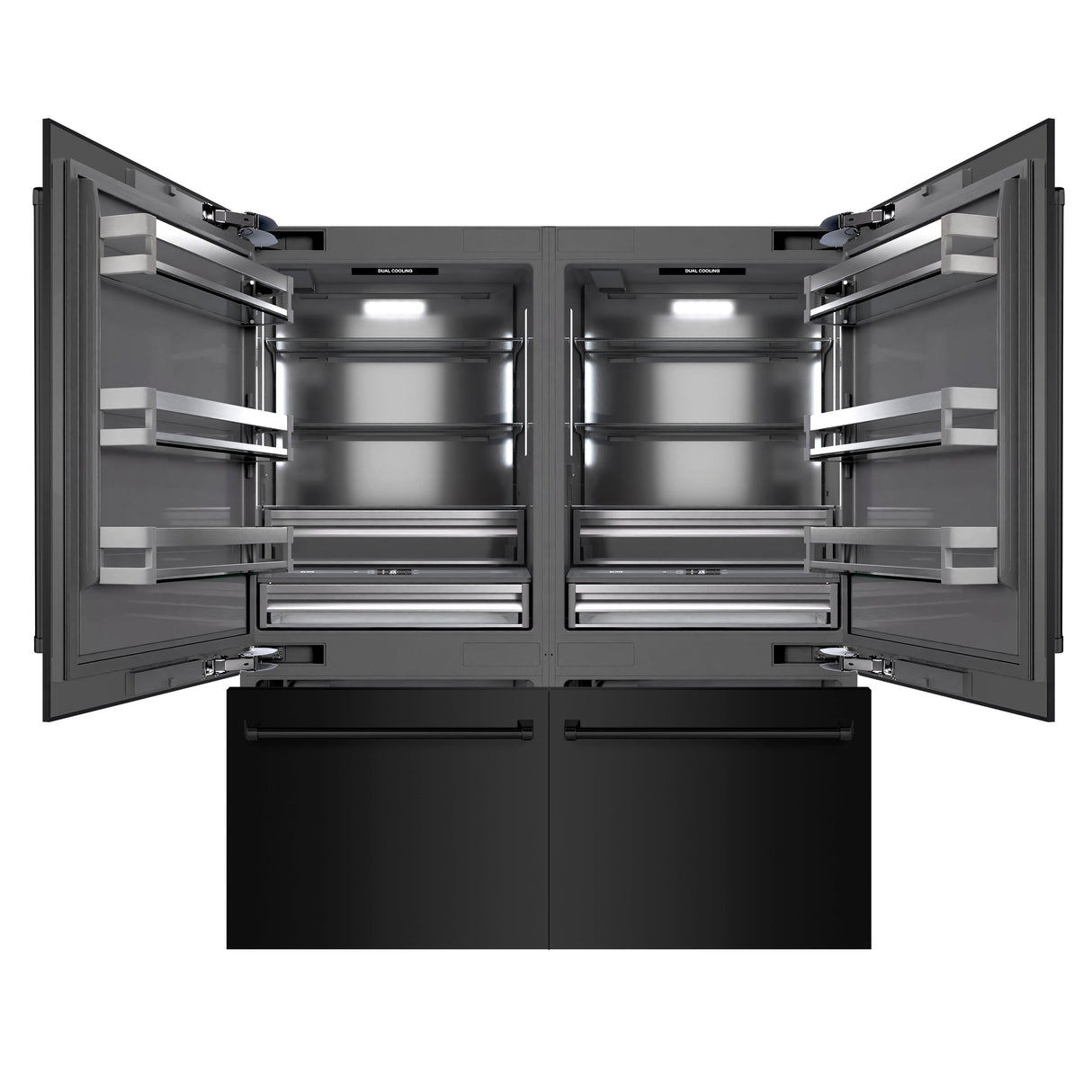 ZLINE 72 in. 39.6 cu. ft. French Door Built-In Bottom Freezer Refrigerator with Water Dispensers and Ice Makers in Black Stainless Steel with Graphite Gray Interior (GRBIT-BS-72)