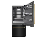 ZLINE Autograph Edition 36 in. 19.8 cu. ft. Built-In Bottom Freezer Refrigerator with Water Dispenser and Ice Maker in Black Stainless Steel with Graphite Gray Interior and Champagne Bronze Accents (GRBITZ-BS-36-CB)
