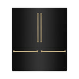 ZLINE Autograph Edition 72 in. 39.6 cu. ft. French Door Built-In Bottom Freezer Refrigerator with Water Dispensers and Ice Makers in Black Stainless Steel with Graphite Gray Interior and Champagne Bronze Accents (GRBITZ-BS-72-CB)