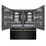ZLINE Autograph Edition 72 in. 39.6 cu. ft. French Door Built-In Bottom Freezer Refrigerator with Water Dispensers and Ice Makers in Black Stainless Steel with Graphite Gray Interior and Champagne Bronze Accents (GRBITZ-BS-72-CB)