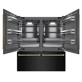 ZLINE Autograph Edition 72 in. 39.6 cu. ft. French Door Built-In Bottom Freezer Refrigerator with Water Dispensers and Ice Makers in Black Stainless Steel with Graphite Gray Interior and Champagne Bronze Accents (GRBITZ-BS-72-CB)