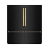 ZLINE Autograph Edition 72 in. 39.6 cu. ft. French Door Built-In Bottom Freezer Refrigerator with Water Dispensers and Ice Makers in Black Stainless Steel with Graphite Gray Interior and Polished Gold Accents (GRBITZ-BS-72-G)