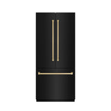 ZLINE Autograph Edition 36 in. 19.6 cu. ft. French Door Built-In Bottom Freezer Refrigerator with Water Dispenser and Ice Maker in Black Stainless Steel with Graphite Gray Interior and Champagne Bronze Accents (GRBIVZ-BS-36-CB)
