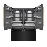 ZLINE Autograph Edition 60 in. 32.2 cu. ft. French Door Built-In Bottom Freezer Refrigerator with Water Dispenser and Ice Maker in Black Stainless Steel with Graphite Gray Interior and Champagne Bronze Accents (GRBIVZ-BS-60-CB)