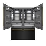 ZLINE Autograph Edition 60 in. 32.2 cu. ft. French Door Built-In Bottom Freezer Refrigerator with Water Dispenser and Ice Maker in Black Stainless Steel with Graphite Gray Interior and Polished Gold Accents (GRBIVZ-BS-60-G)