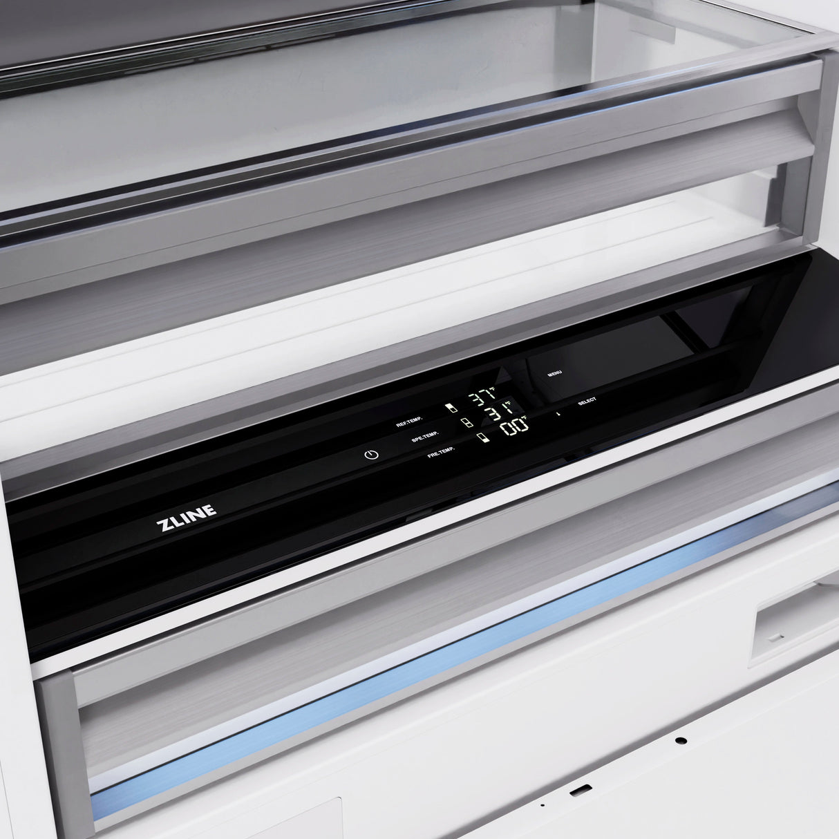 ZLINE Autograph Edition 72 in. 39.6 cu. ft. French Door Built-In Bottom Freezer Refrigerator with Water Dispensers and Ice Makers in Black Stainless Steel and Polished Gold Accents (RBITZ-BS-72-G)