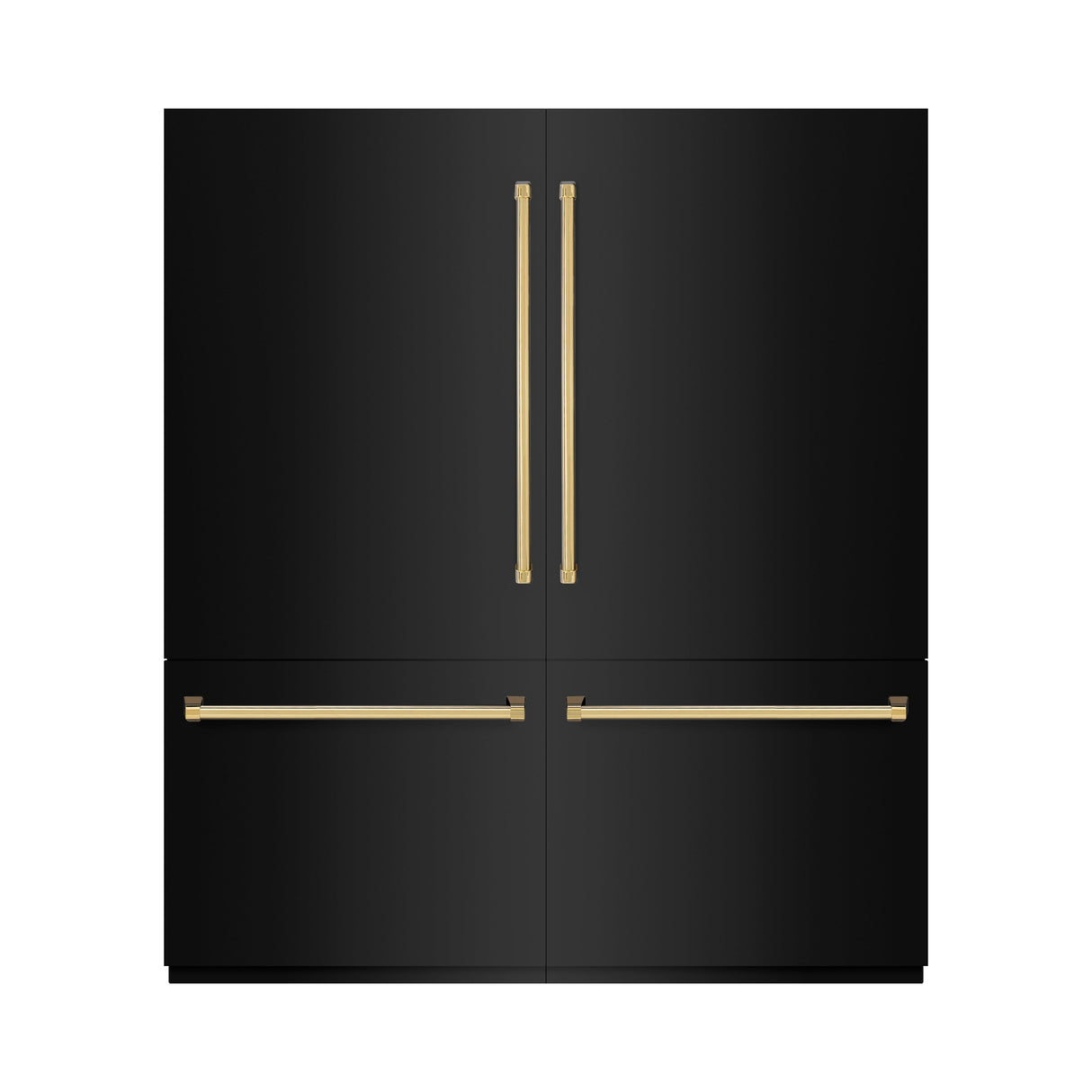 ZLINE Autograph Edition 72 in. 39.6 cu. ft. French Door Built-In Bottom Freezer Refrigerator with Water Dispensers and Ice Makers in Black Stainless Steel and Polished Gold Accents (RBITZ-BS-72-G)