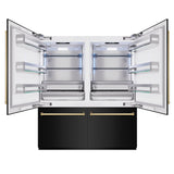 ZLINE Autograph Edition 72 in. 39.6 cu. ft. French Door Built-In Bottom Freezer Refrigerator with Water Dispensers and Ice Makers in Black Stainless Steel and Polished Gold Accents (RBITZ-BS-72-G)