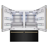 ZLINE Autograph Edition 72 in. 39.6 cu. ft. French Door Built-In Bottom Freezer Refrigerator with Water Dispensers and Ice Makers in Black Stainless Steel and Polished Gold Accents (RBITZ-BS-72-G)