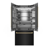 ZLINE Autograph Edition 36 in. 19.6 cu. ft. French Door Built-In Bottom Freezer Refrigerator with Water Dispenser and Ice Maker in Black Stainless Steel with Stainless Steel Interior and Champagne Bronze Accents (SRBIVZ-BS-36-CB)