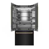 ZLINE Autograph Edition 36 in. 19.6 cu. ft. French Door Built-In Bottom Freezer Refrigerator with Water Dispenser and Ice Maker in Black Stainless Steel with Stainless Steel Interior and Polished Gold Accents (SRBIVZ-BS-36-G)