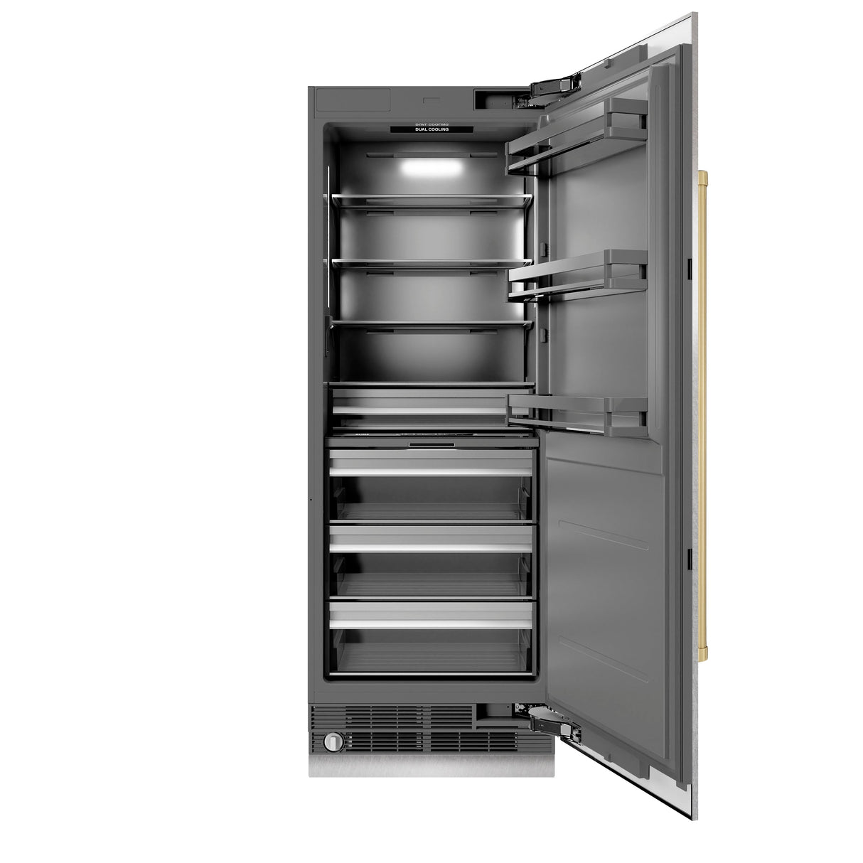 ZLINE Autograph Edition 30 in. 16.7 cu. ft. Column Refrigerator in Satin Stainless Steel with Graphite Gray Interior and Champagne Bronze Accents (RCRVZ-SN-30-CB)