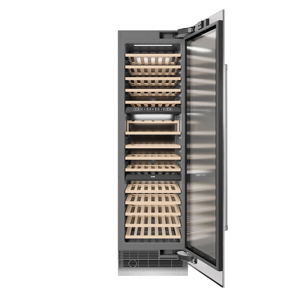 ZLINE 24 in. 12.4 cu. ft. Triple Zone 100 Bottle Column Wine Cooler in Satin Stainless Steel (RCWV-SN-24)