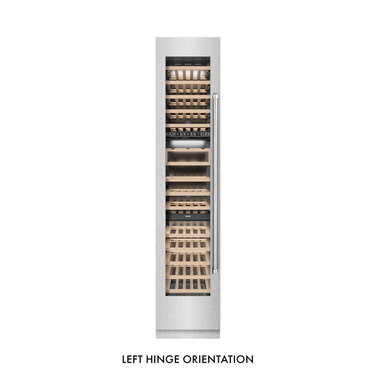 ZLINE 18 in. 9.0 cu. ft. Triple Zone 68 Bottle Left Hinge Column Wine Cooler in Satin Stainless Steel (RCWVL-SN-18)