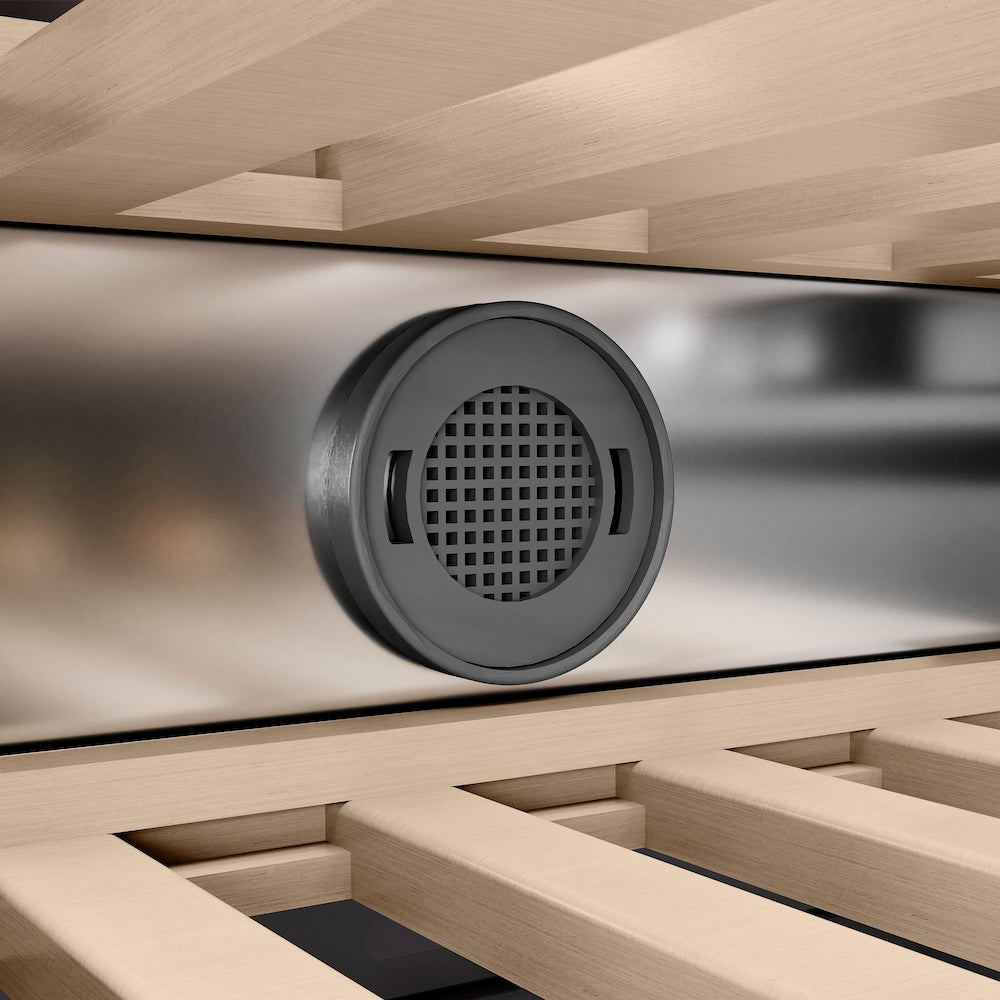 ZLINE Autograph Edition 18 in. 9.0 cu. ft. Triple Zone 68 Bottle Left Hinge Column Wine Cooler in Satin Stainless Steel with Matte Black Accents (RCWVLZ-SN-18-MB)