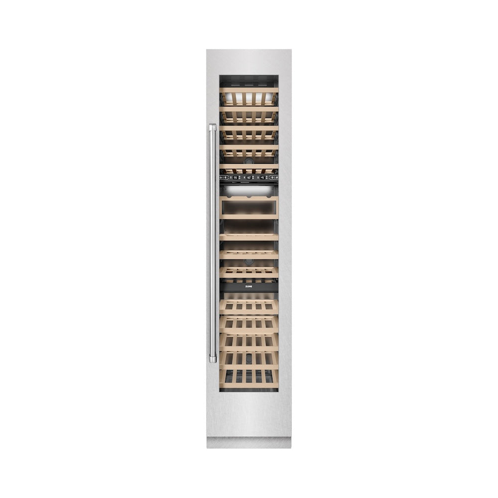 ZLINE 18 in. 9.0 cu. ft. Triple Zone 68 Bottle Right Hinge Column Wine Cooler in Satin Stainless Steel (RCWVR-SN-18)