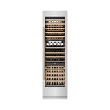 ZLINE Autograph Edition 24 in. 12.4 cu. ft. Triple Zone 100 Bottle Column Wine Cooler in Satin Stainless Steel and Champagne Bronze Accents (RCWVZ-SN-24-CB)
