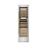 ZLINE Autograph Edition 24 in. 12.4 cu. ft. Triple Zone 100 Bottle Column Wine Cooler in Satin Stainless Steel and Champagne Bronze Accents (RCWVZ-SN-24-CB)