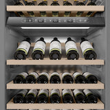 ZLINE Autograph Edition 24 in. 12.4 cu. ft. Triple Zone 100 Bottle Column Wine Cooler in Satin Stainless Steel and Polished Gold Accents (RCWVZ-SN-24-G)