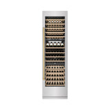 ZLINE Autograph Edition 24 in. 12.4 cu. ft. Triple Zone 100 Bottle Column Wine Cooler in Satin Stainless Steel and Polished Gold Accents (RCWVZ-SN-24-G)