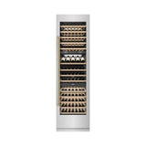 ZLINE Autograph Edition 24 in. 12.4 cu. ft. Triple Zone 100 Bottle Column Wine Cooler in Satin Stainless Steel and Polished Gold Accents (RCWVZ-SN-24-G)