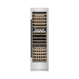 ZLINE Autograph Edition 24 in. 12.4 cu. ft. Triple Zone 100 Bottle Column Wine Cooler in Satin Stainless Steel and Matte Black Accents (RCWVZ-SN-24-MB)