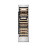 ZLINE Autograph Edition 24 in. 12.4 cu. ft. Triple Zone 100 Bottle Column Wine Cooler in Satin Stainless Steel and Matte Black Accents (RCWVZ-SN-24-MB)
