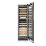 ZLINE Autograph Edition 24 in. 12.4 cu. ft. Triple Zone 100 Bottle Column Wine Cooler in Satin Stainless Steel and Matte Black Accents (RCWVZ-SN-24-MB)