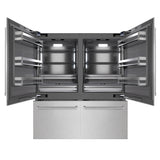 ZLINE 72 in. 39.6 cu. ft. French Door Built-In Bottom Freezer Refrigerator with Water Dispensers and Ice Makers in Satin Stainless Steel with Graphite Gray Interior (GRBIT-SN-72)