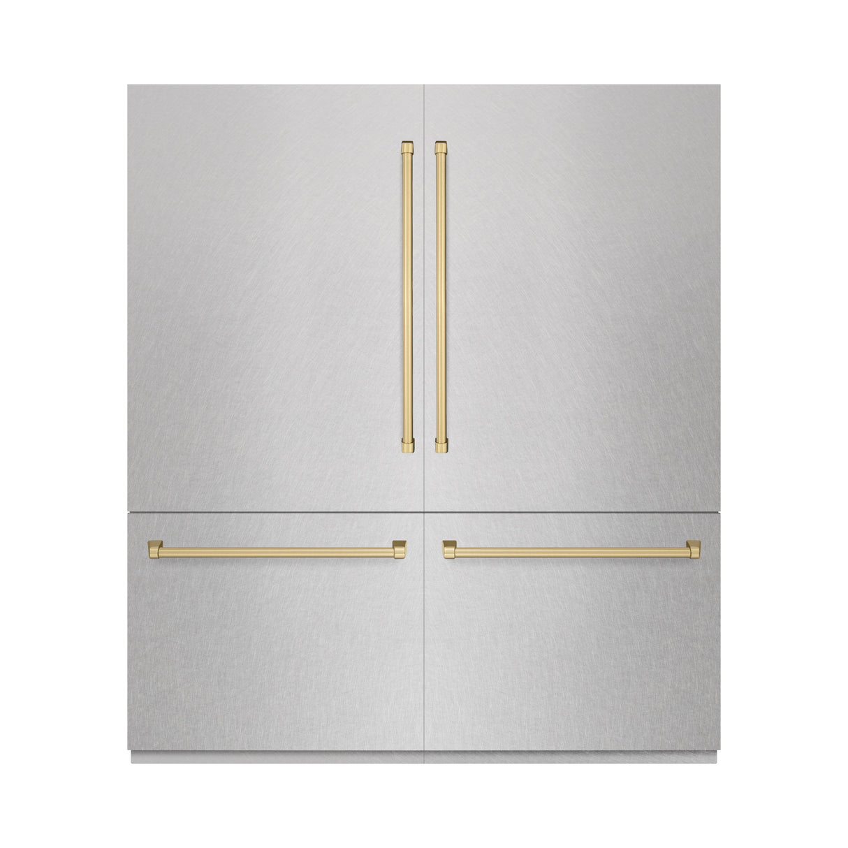 ZLINE Autograph Edition 72 in. 39.6 cu. ft. French Door Built-In Bottom Freezer Refrigerator with Water Dispensers and Ice Makers in Satin Stainless Steel with Graphite Gray Interior and Champagne Bronze Accents (GRBITZ-SN-72-CB)