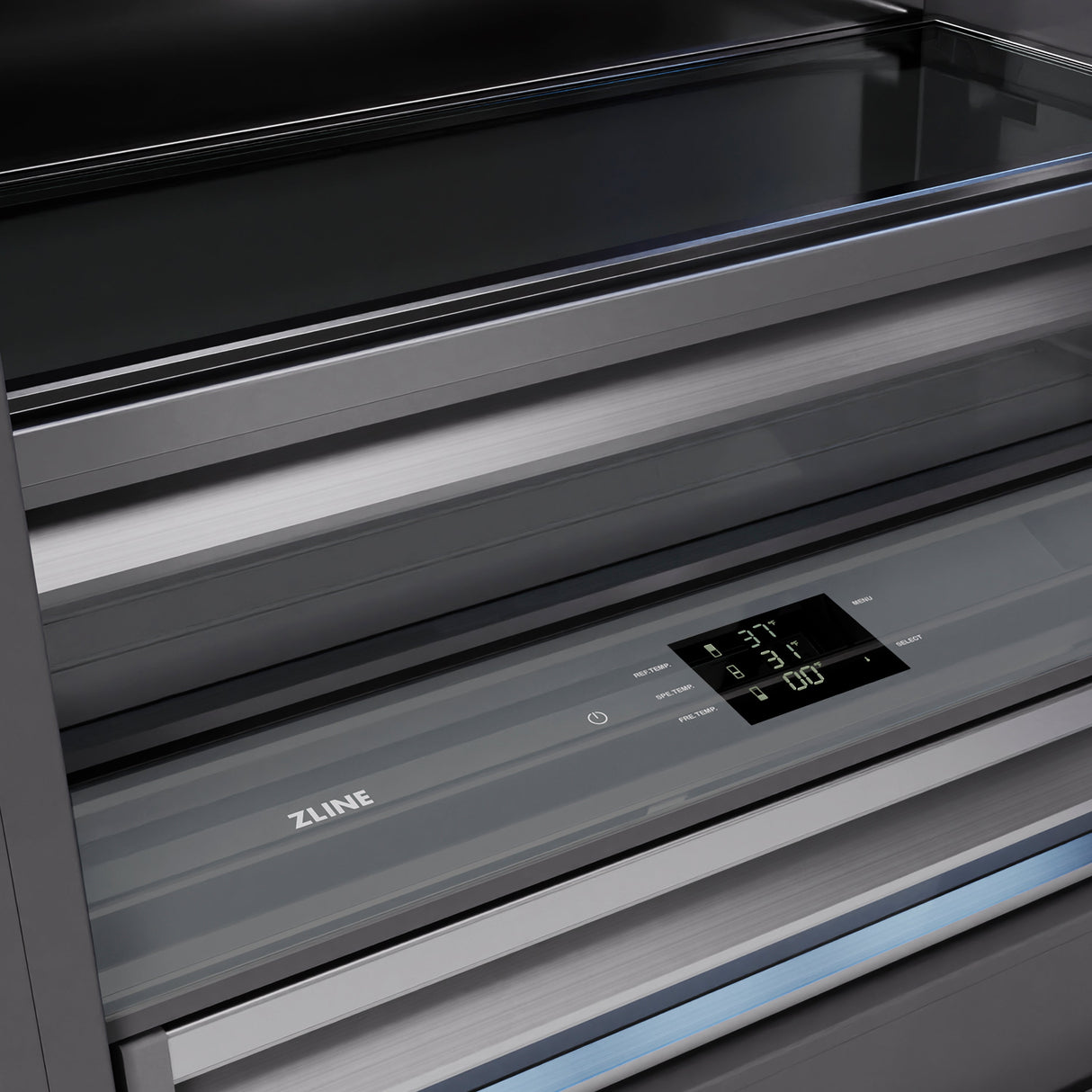 ZLINE Autograph Edition 72 in. 39.6 cu. ft. French Door Built-In Bottom Freezer Refrigerator with Water Dispensers and Ice Makers in Satin Stainless Steel with Graphite Gray Interior and Matte Black Accents (GRBITZ-SN-72-MB)