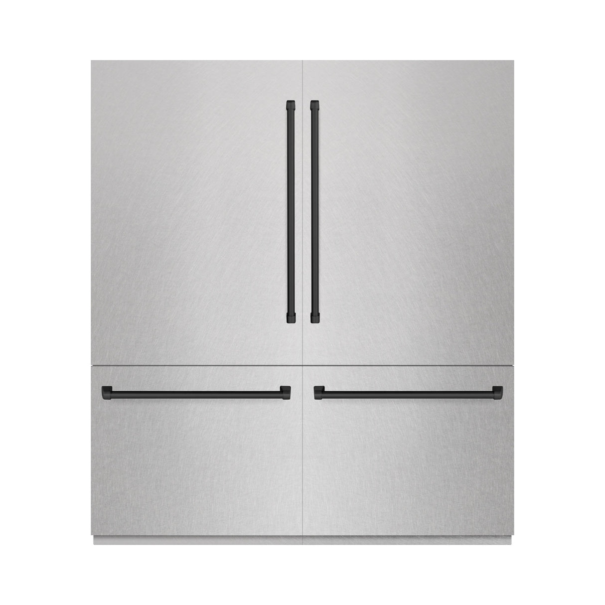 ZLINE Autograph Edition 72 in. 39.6 cu. ft. French Door Built-In Bottom Freezer Refrigerator with Water Dispensers and Ice Makers in Satin Stainless Steel with Graphite Gray Interior and Matte Black Accents (GRBITZ-SN-72-MB)