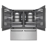 ZLINE Autograph Edition 72 in. 39.6 cu. ft. French Door Built-In Bottom Freezer Refrigerator with Water Dispensers and Ice Makers in Satin Stainless Steel with Graphite Gray Interior and Matte Black Accents (GRBITZ-SN-72-MB)