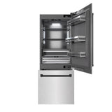 ZLINE Autograph Edition 30 in. 16.1 cu. ft. Built-In Bottom Freezer Refrigerator with Water Dispenser and Ice Maker in Satin Stainless Steel with Graphite Gray Interior and Matte Black Accents (GRBIVZ-SN-30-MB)