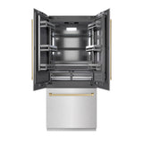 ZLINE Autograph Edition 36 in. 19.6 cu. ft. French Door Built-In Bottom Freezer Refrigerator with Water Dispenser and Ice Maker in Satin Stainless Steel with Graphite Gray Interior and Champagne Bronze Accents (GRBIVZ-SN-36-CB)