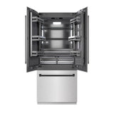 ZLINE Autograph Edition 36 in. 19.6 cu. ft. French Door Built-In Bottom Freezer Refrigerator with Water Dispenser and Ice Maker in Satin Stainless Steel with Graphite Gray Interior and Matte Black Accents (GRBIVZ-SN-36-MB)