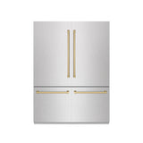 ZLINE Autograph Edition 60 in. 32.2 cu. ft. French Door Built-In Bottom Freezer Refrigerator with Water Dispenser and Ice Maker in Satin Stainless Steel with Graphite Gray Interior and Champagne Bronze Accents (GRBIVZ-SN-60-CB)