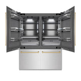 ZLINE Autograph Edition 60 in. 32.2 cu. ft. French Door Built-In Bottom Freezer Refrigerator with Water Dispenser and Ice Maker in Satin Stainless Steel with Graphite Gray Interior and Champagne Bronze Accents (GRBIVZ-SN-60-CB)
