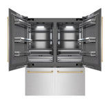 ZLINE Autograph Edition 60 in. 32.2 cu. ft. French Door Built-In Bottom Freezer Refrigerator with Water Dispenser and Ice Maker in Satin Stainless Steel with Graphite Gray Interior and Champagne Bronze Accents (GRBIVZ-SN-60-CB)