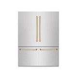 ZLINE Autograph Edition 60 in. 32.2 cu. ft. French Door Built-In Bottom Freezer Refrigerator with Water Dispenser and Ice Maker in Satin Stainless Steel with Graphite Gray Interior and Polished Gold Accents (GRBIVZ-SN-60-G)
