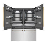 ZLINE Autograph Edition 60 in. 32.2 cu. ft. French Door Built-In Bottom Freezer Refrigerator with Water Dispenser and Ice Maker in Satin Stainless Steel with Graphite Gray Interior and Polished Gold Accents (GRBIVZ-SN-60-G)