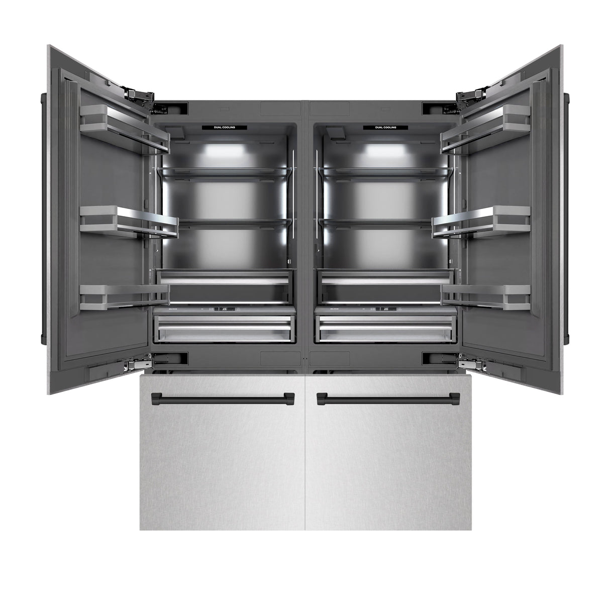 ZLINE Autograph Edition 60 in. 32.2 cu. ft. French Door Built-In Bottom Freezer Refrigerator with Water Dispenser and Ice Maker in Satin Stainless Steel with Graphite Gray Interior and Matte Black Accents (GRBIVZ-SN-60-MB)