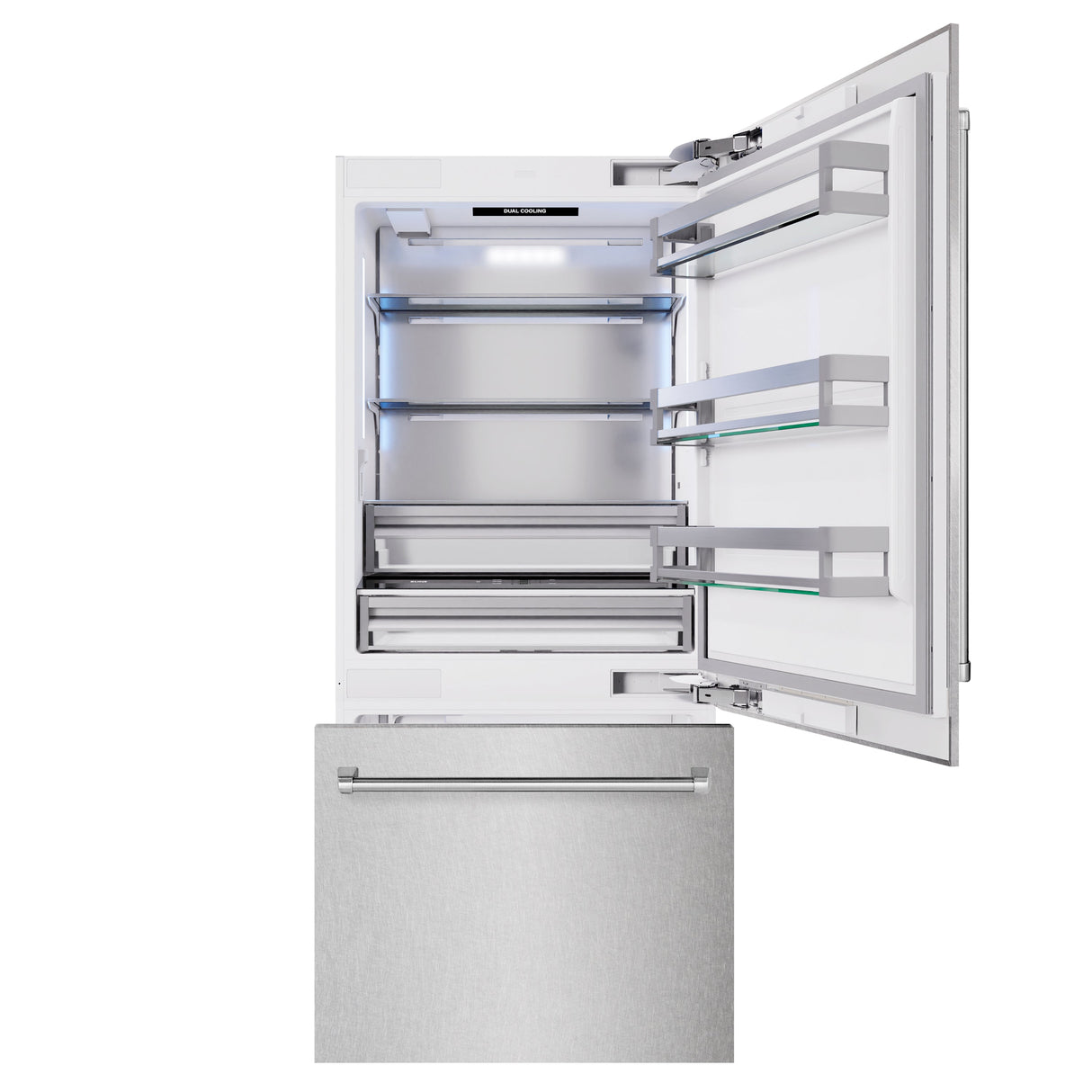 ZLINE 36 in. 19.8 cu. ft. Built-In Bottom Freezer Refrigerator with Water Dispenser and Ice Maker in Satin Stainless Steel (RBIT-SN-36)