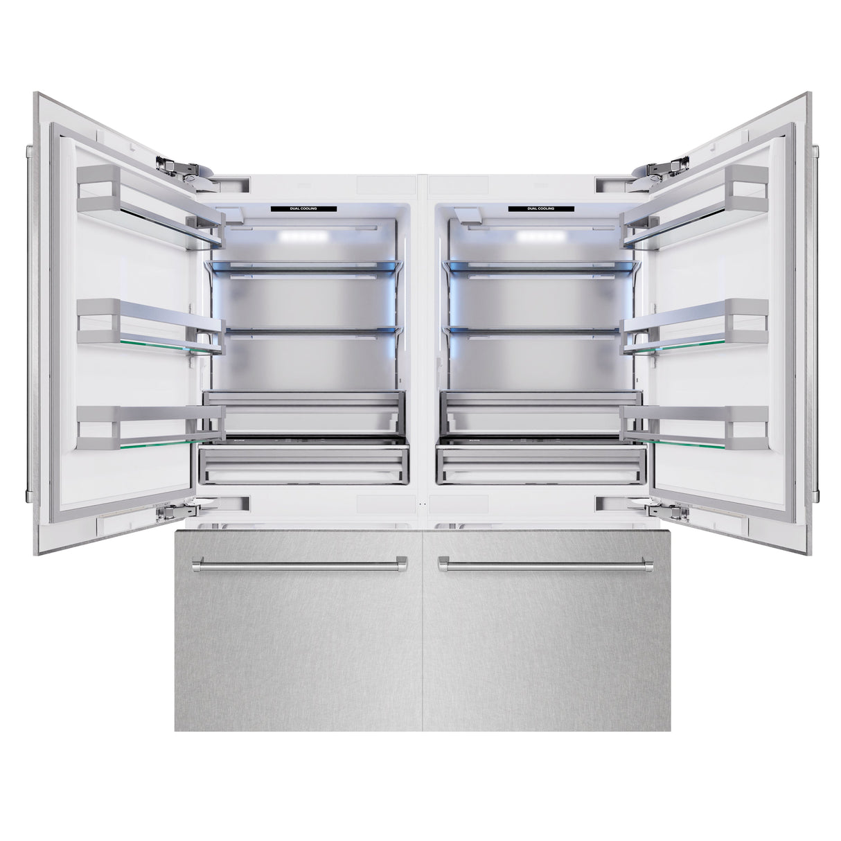 ZLINE 72 in. 39.6 cu. ft. French Door Built-In Bottom Freezer Refrigerator with Water Dispensers and Ice Makers in Satin Stainless Steel (RBIT-SN-72)