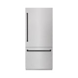 ZLINE Autograph Edition 36 in. 19.8 cu. ft. Built-In Bottom Freezer Refrigerator with Water Dispenser and Ice Maker in Satin Stainless Steel and Matte Black Accents (RBITZ-SN-36-MB)