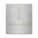 ZLINE Autograph Edition 72 in. 39.6 cu. ft. French Door Built-In Bottom Freezer Refrigerator with Water Dispensers and Ice Makers in Satin Stainless Steel and Champagne Bronze Accents (RBITZ-SN-72-CB)