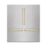 ZLINE Autograph Edition 72 in. 39.6 cu. ft. French Door Built-In Bottom Freezer Refrigerator with Water Dispensers and Ice Makers in Satin Stainless Steel and Polished Gold Accents (RBITZ-SN-72-G)